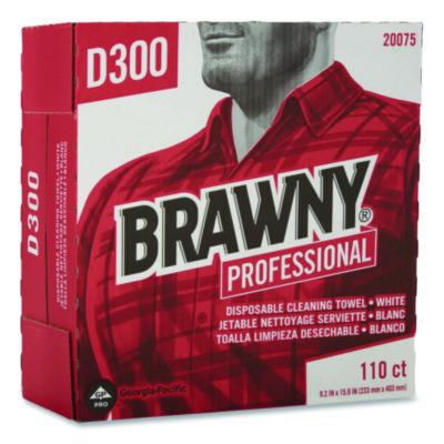 Brawny Professional Tall Dispenser Premium All-Purpose DRC Wipers, 1-Ply, 9.25 x 16, Unscented, White, 110/Box 10 Boxes/Carton (20075)