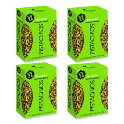 Paramount Farms Wonderful No Shells Pistachios, Roasted and Salted, 0.75 oz Bag, 9 Bags/Box, 4 Boxes/Carton (PAR91100)