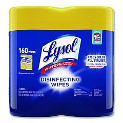 LYSOL Brand Disinfecting Wipes, 1-Ply, 7 x 7.25, Lemon and Lime Blossom, White, 80 Wipes/Canister, 2 Canisters/Pack (80296PK)