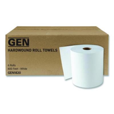 GEN Hardwound Roll Towels, 1-Ply, 8" x 800 ft, White, 6 Rolls/Carton (1820)
