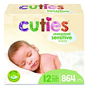 Cuties Premium Wipes, Unscented, White, 72 Wipes/Pack, 12 Packs/Carton (CR16413)