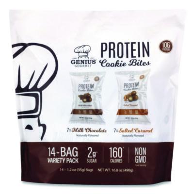 Genius Gourmet Protein Cookie Bites Variety Pack, Salted Caramel and Milk Chocolate, 1.2 oz Bag, 14/Box (22002521)