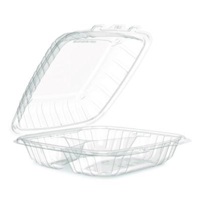 Dart Microwaveable Hinged Containers, ProPlanet Seal, 3 Compartments, 9 x 8.75 x 3, Clear, Plastic,150/Carton (90PPHT3)