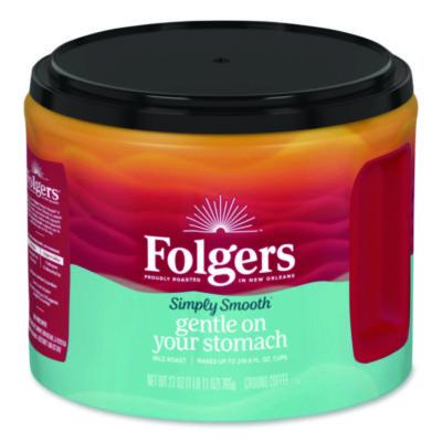 Folgers Simply Smooth Ground Coffee, Gentle On Your Stomach, 27 oz Canister (30446)