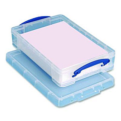 Really Useful Box Snap-Lid Storage Bin, 1.05 gal, 10.25" x 14.5" x 3.37", Clear/Blue (4LITRECLEAR)