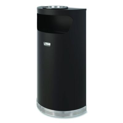 Suncast Commercial Half Round Metal Trash Can with Ashtray, 9 gal, Steel, Black (MTCRES901BKS)