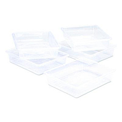 Storex Storage Tray, Flat, 1.69 gal, 10.65" x 13.17" x 2.96", Translucent, 5/Pack (62565U05C)