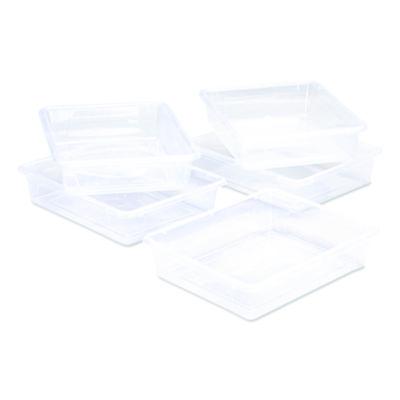 Storex Storage Tray, Flat, 1.69 gal, 10.65" x 13.17" x 2.96", Translucent, 5/Pack (62565U05C)
