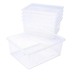 Storex Storage Tray, Deep, 2 gal, 10.65" x 10.65" x 5.2", Clear, 5/Pack (62532U05C)