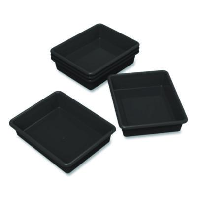 Storex Storage Tray, Flat, 102.4 oz, 10.65" x 10.65" x 2.96", Black, 5/Pack (62516U05C)