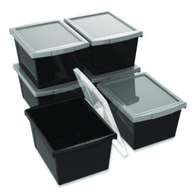 Storex Storage Bin with Lid, 4 gal, 11.25" x 11.25" x 7.87", Black, 6/Pack (61427U06C)