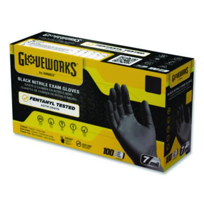 GloveWorks by AMMEX Nitrile Exam Gloves, Powder-Free, X-Large, 7 mil Thick, 9.5" Long, Black, 100/Box, 10 Boxes/Carton (GWBEN48100CT)