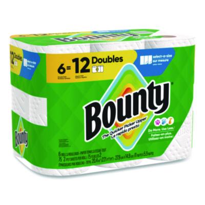 Bounty Select-a-Size Kitchen Roll Paper Towels, 2-Ply, White, 10.2 x 11, 75 Sheets/Roll, 6 Triple Rolls/Pack (16008)