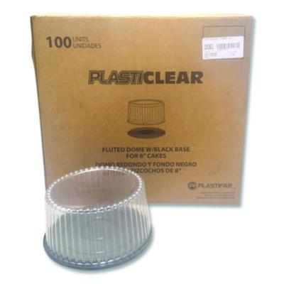 Plastifar Bakery Containers, 8" Cake, 9.7" Diameter x 5" h, Black/Clear, 100/Carton (18361)