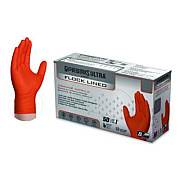 GloveWorks by AMMEX Ultra Industrial Flock-Lined Nitrile Disposable Gloves, Medium, 8 mil Thick, 9.06" Long, Orange, 50/Box, 10 Boxes/Carton (GWUOFN44050)