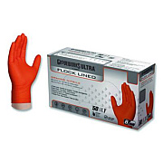 GloveWorks by AMMEX Ultra Industrial Flock-Lined Nitrile Disposable Gloves, XX-Large, 8 mil Thick, 9.06" Long, Orange, 50/Box, 10 Boxes/Carton (GWUOFN49050)