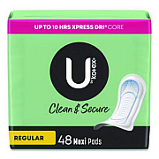 U by Kotex Security Maxi Pads, Unscented, Regular Absorbency, 48/Pack (47240)