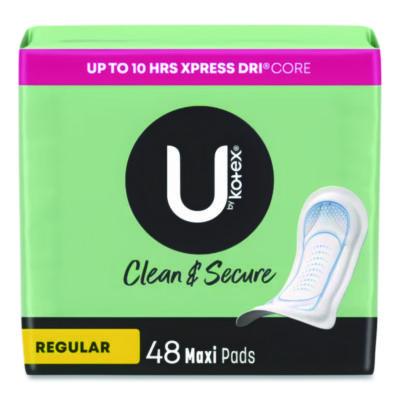 U by Kotex Security Maxi Pads, Unscented, Regular Absorbency, 48/Pack (47240)