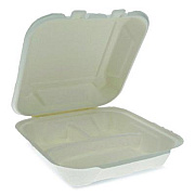 Pactiv Evergreen EarthChoice Bagasse Hinged Lid Container, 7.8 x 7.8 x 2.8, White, 150/Carton (YMCH0803BB)