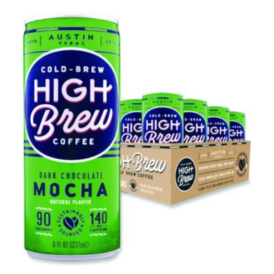 HIGH Brew Coffee Cold Brew Coffee + Protein, Dark Chocolate Mocha, 8 oz Can, 12/Pack (00503)