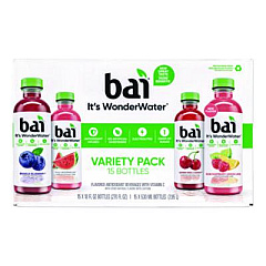 Bai Antioxidant Infused Beverage, Variety Pack, 18 oz Bottle, 15/Carton (22000656)