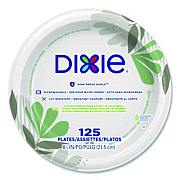 Dixie Pathways Soak-Proof Shield Mediumweight Paper Plates, 8.5" dia, Green/Burgundy, 125/Pack (UX9PATHPK)
