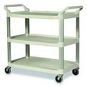 Rubbermaid Commercial Xtra Utility Cart with Open Sides, Plastic, 3 Shelves, 300 lb Capacity, 40.63" x 20" x 37.81", Off-White (409100CM)