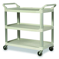 Rubbermaid Commercial Xtra Utility Cart with Open Sides, Plastic, 3 Shelves, 300 lb Capacity, 40.63" x 20" x 37.81", Off-White (409100CM)