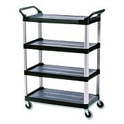 Rubbermaid Commercial Xtra Utility Cart with Open Sides, Plastic, 4 Shelves, 400 lb Capacity, 40.63" x 20" x 51", Black (409600BLA)