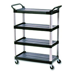 Rubbermaid Commercial Xtra Utility Cart with Open Sides, Plastic, 4 Shelves, 400 lb Capacity, 40.63" x 20" x 51", Black (409600BLA)