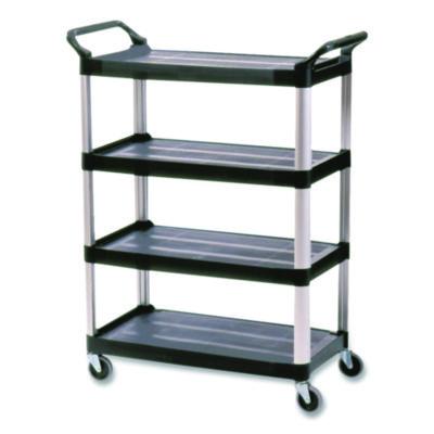 Rubbermaid Commercial Xtra Utility Cart with Open Sides, Plastic, 4 Shelves, 400 lb Capacity, 40.63" x 20" x 51", Black (409600BLA)