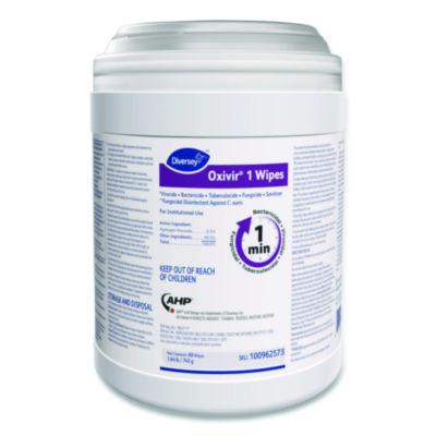 Diversey Oxivir 1 Wipes, 1-Ply, 10 x 10, Characteristic Scent, White, 60 Canister, 12 Canisters/Carton (100962573)