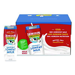 Horizon Organic Low Fat Milk, 1% Plain, 8 oz, 18/Carton (061223)