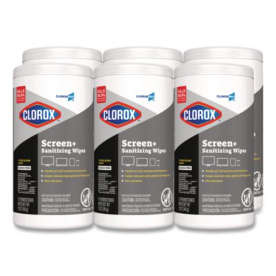 CloroxPro ScreenPlus Screen Sanitizing Wipes, 6 x 8, Citrus Blend, White, 75/Canister, 6 Canisters/Carton (60724CT)