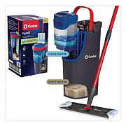 O-Cedar H2Pro Flat Mop System, 9.25 x 4.38 White/Blue Microfiber Head, Up to 56" Black/Red Handle (175765)