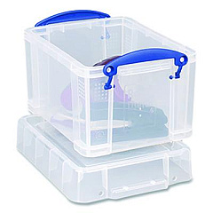 Really Useful Box Snap-Lid Storage Bin, 101.12 oz, 7.06" x 9.62" x 6.25", Clear Box/Blue Handle (3C)