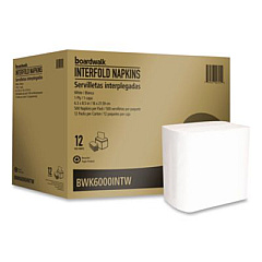 Boardwalk Interfold Napkins, 1-Ply, 8.8 x 6.3, White, 500/Pack, 12 Packs/Carton (6000INTW)