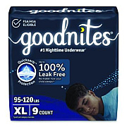 Goodnites Nighttime Bedwetting Underwear for Boys, Size X-Large, 95 lbs to 140+ lbs, White, 9/Pack, 4 Packs/Carton (55592)
