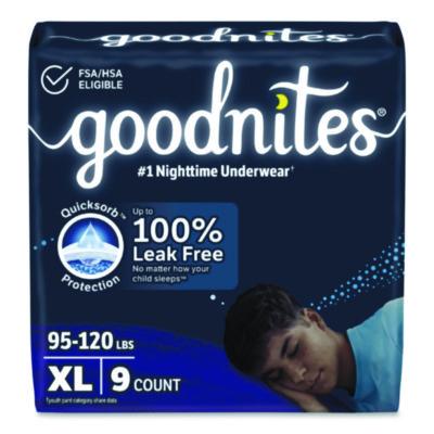 Goodnites Nighttime Bedwetting Underwear for Boys, Size X-Large, 95 lbs to 140+ lbs, White, 9/Pack, 4 Packs/Carton (55592)