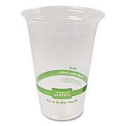 World Centric PLA Clear Cold Cups, 16 oz, Plastic, Clear, 1,000/Carton (CPCS16)