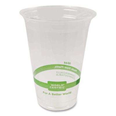World Centric PLA Clear Cold Cups, 16 oz, Plastic, Clear, 1,000/Carton (CPCS16)
