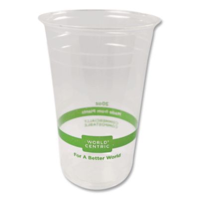 World Centric PLA Clear Cold Cups, 20 oz, Plastic, Clear, 1,000/Carton (CPCS20)