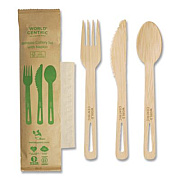 World Centric Bamboo Cutlery, Fork/Knife/Napkin/Spoon, Paper, Natural, 250/Carton (ASBBTN)