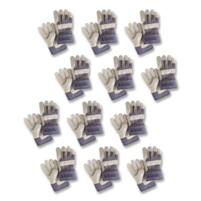 MCR Safety Mustang Leather Palm Gloves, Gunn Cut, Wing Thumb, Large, Blue/Cream, 12 Pairs (1935L)