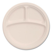 Dart Compostable Molded Fiber Dinnerware, ProPlanet Seal, 3-Compartment Plate, 9" dia, Natural, 500/Carton (9FBRP3)