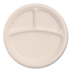 Dart Compostable Molded Fiber Dinnerware, ProPlanet Seal, 3-Compartment Plate, 9" dia, Natural, 500/Carton (9FBRP3)