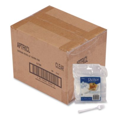 WNA Petites Mini Utensils, Medium Duty, Petite Tasting Fork, Plastic, Clear, 500/Carton (APTFKCL)