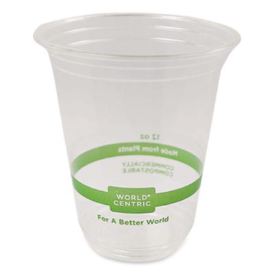 World Centric PLA Clear Cold Cups, 12 oz, Plastic, Clear, 1,000/Carton (CPCS12)