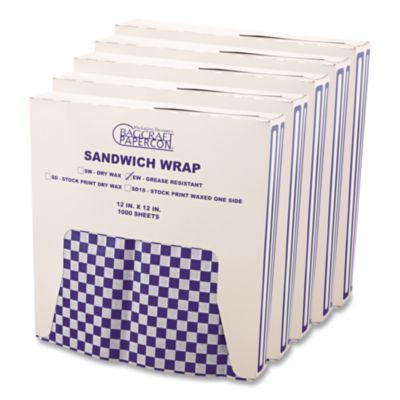 Bagcraft Grease-Resistant Paper Wraps and Liners, 12 x 12, Blue Check, 1,000/Box, 5 Boxes/Carton (057850)