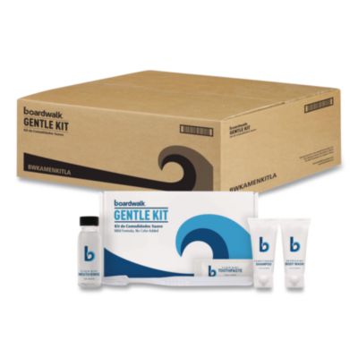 Boardwalk Amenities Kit, Mouth Rinse, Toothbrush, Toothpaste, Body Wash, Shampoo, Low Allergen, 12 Kits/Carton (AMENKITLA)